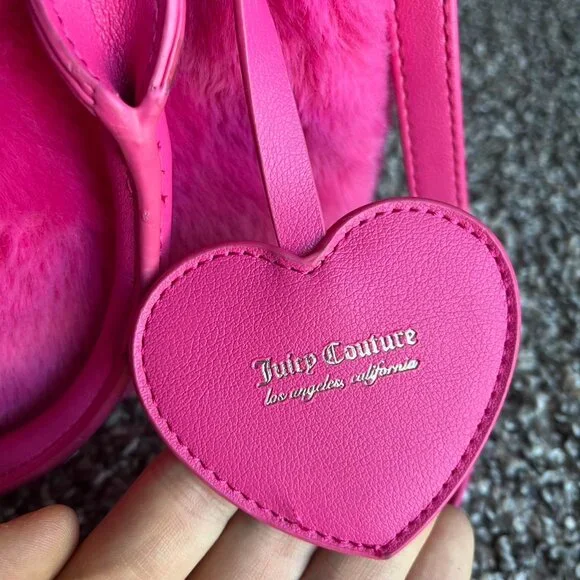 Y2K Juicy Couture Pink Faux Fur Shoulder Bag Coquette Fuzzy Girlhoodcore Cutesy - Picture 2 of 8